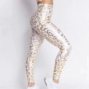High waist Leopard Print White and Gold Leggings